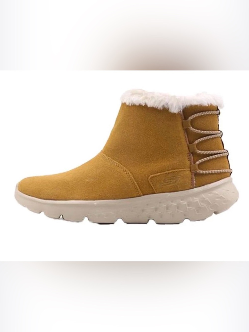 Skechers On the Go GoGa Tan Suede Faux-Fur leather Ankle Boot women’s 8 EUC